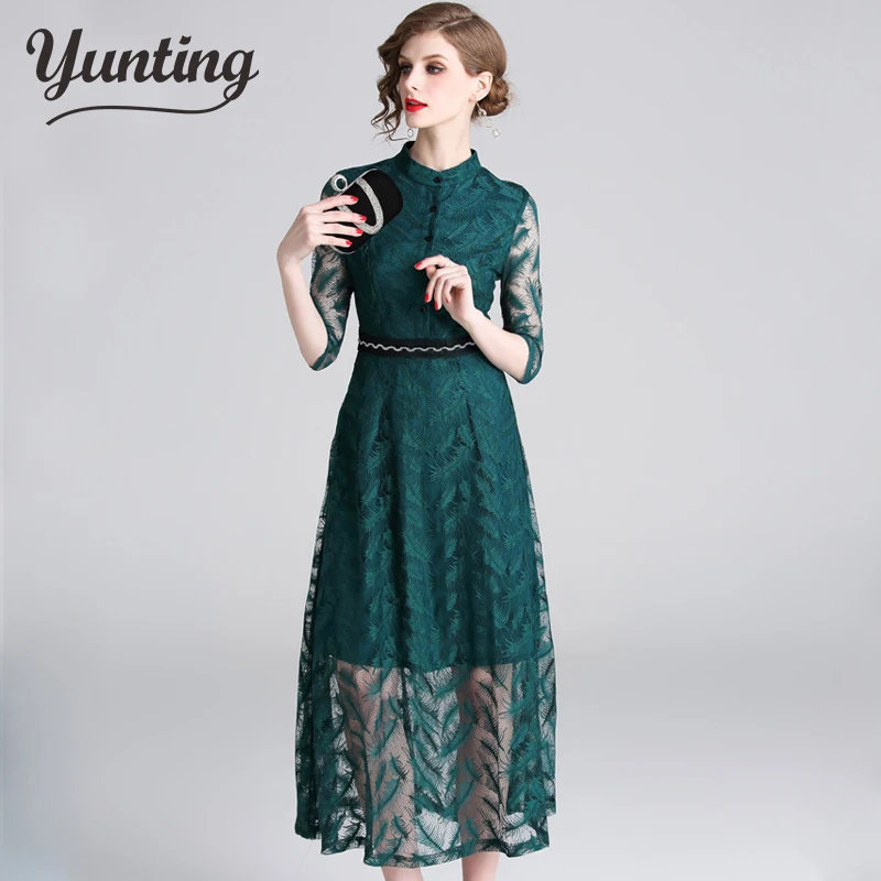 Женское повседневное длинное платье для работы модные жаккардовые кружевные