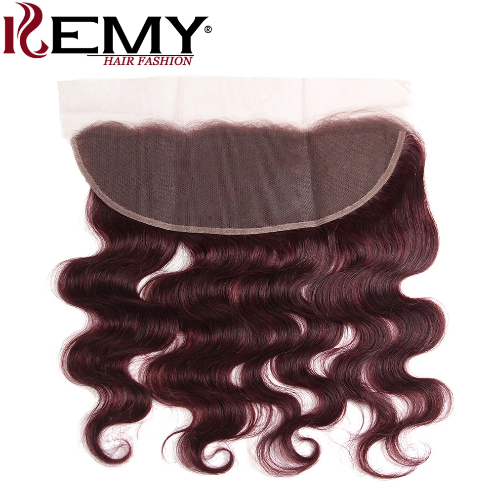 99J/бордовые объемные волнистые человеческие волосы пряди с фронтальной частью 13x4 KEMY RedWine бразильские волосы, волнистые пряди с закрытием, не реми волосы