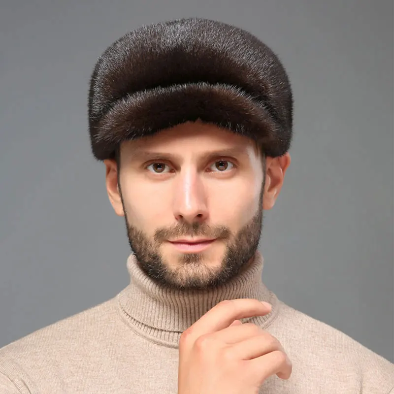 Шапка бомбер мужская теплая зимняя шапка из натурального меха норки|Мужские