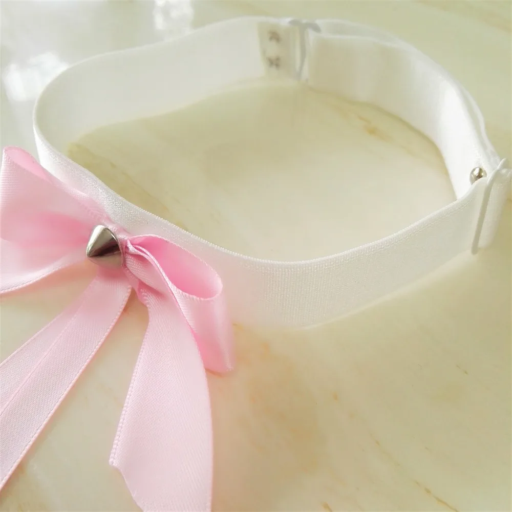 Женская мода харадзюку колье ручной работы с заклепками ленты милый розовый бант