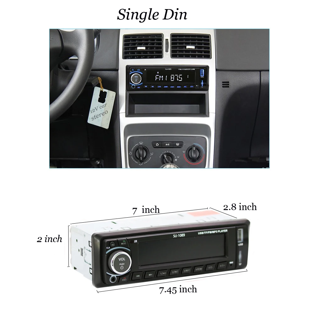BYNCG 4'' Universal In-Dash Single 1 Din Car Stereo Player 12V Audio Digital LCD Screen Bluetooth USB/TF/MP3/WMA |