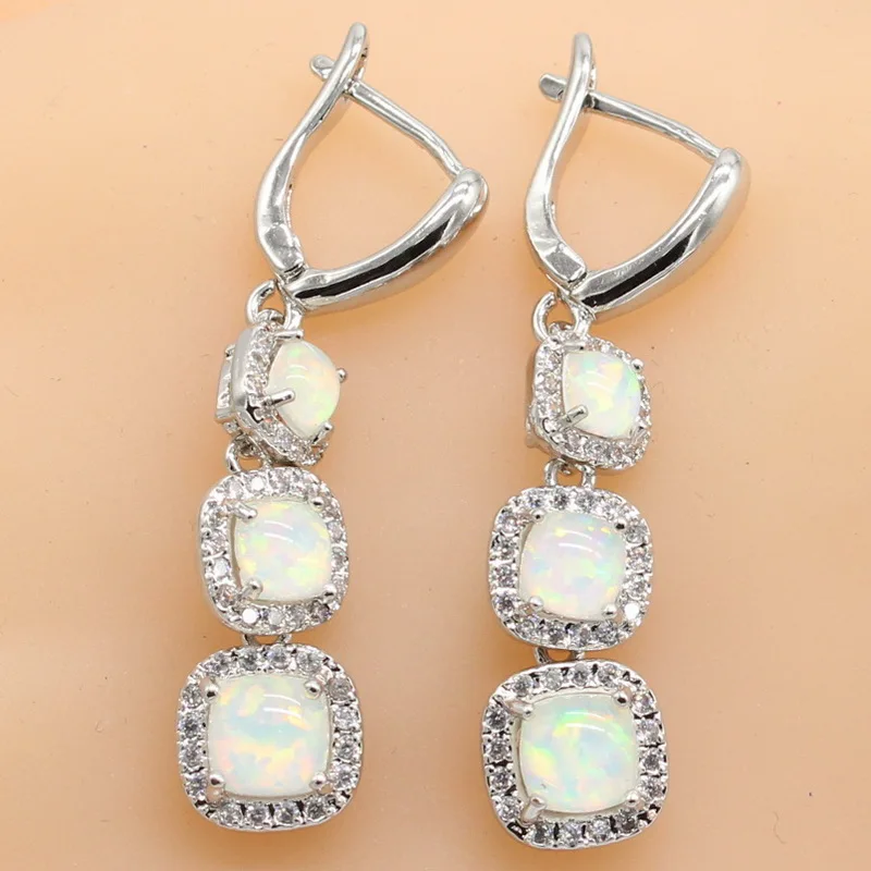 Красивый длинный Квадратный Белый Огненный опал 925 пробы серебряные серьги