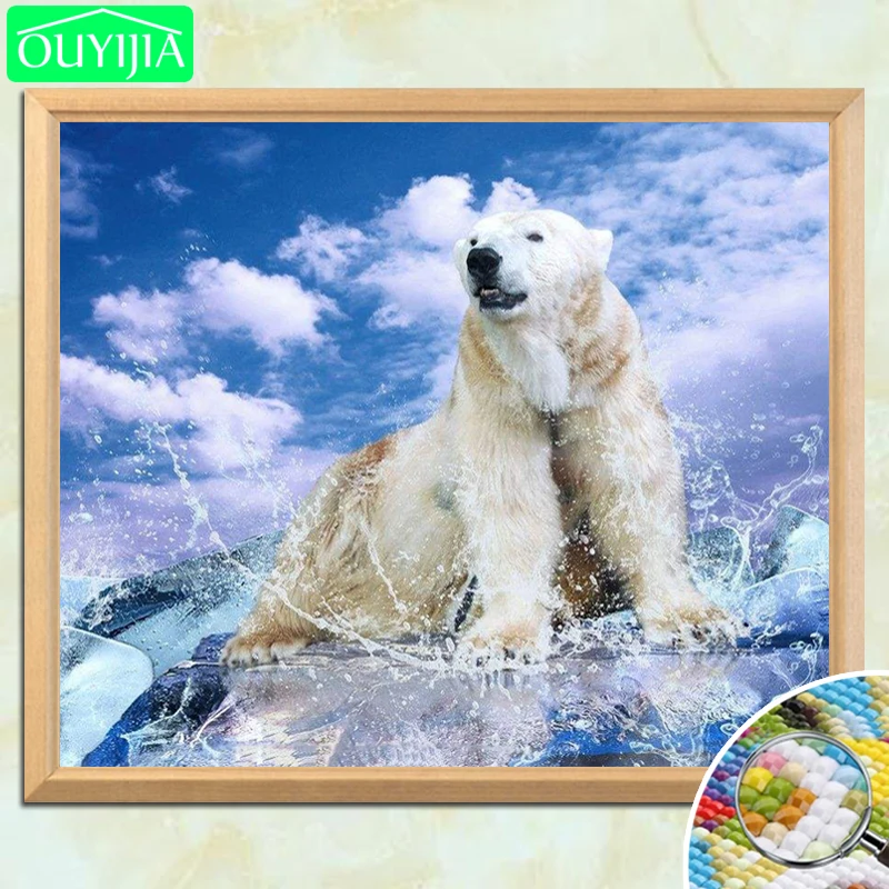 Алмазная 5D картина OUYIJIA Белый медведь на льду полноразмерная вышивка стразы