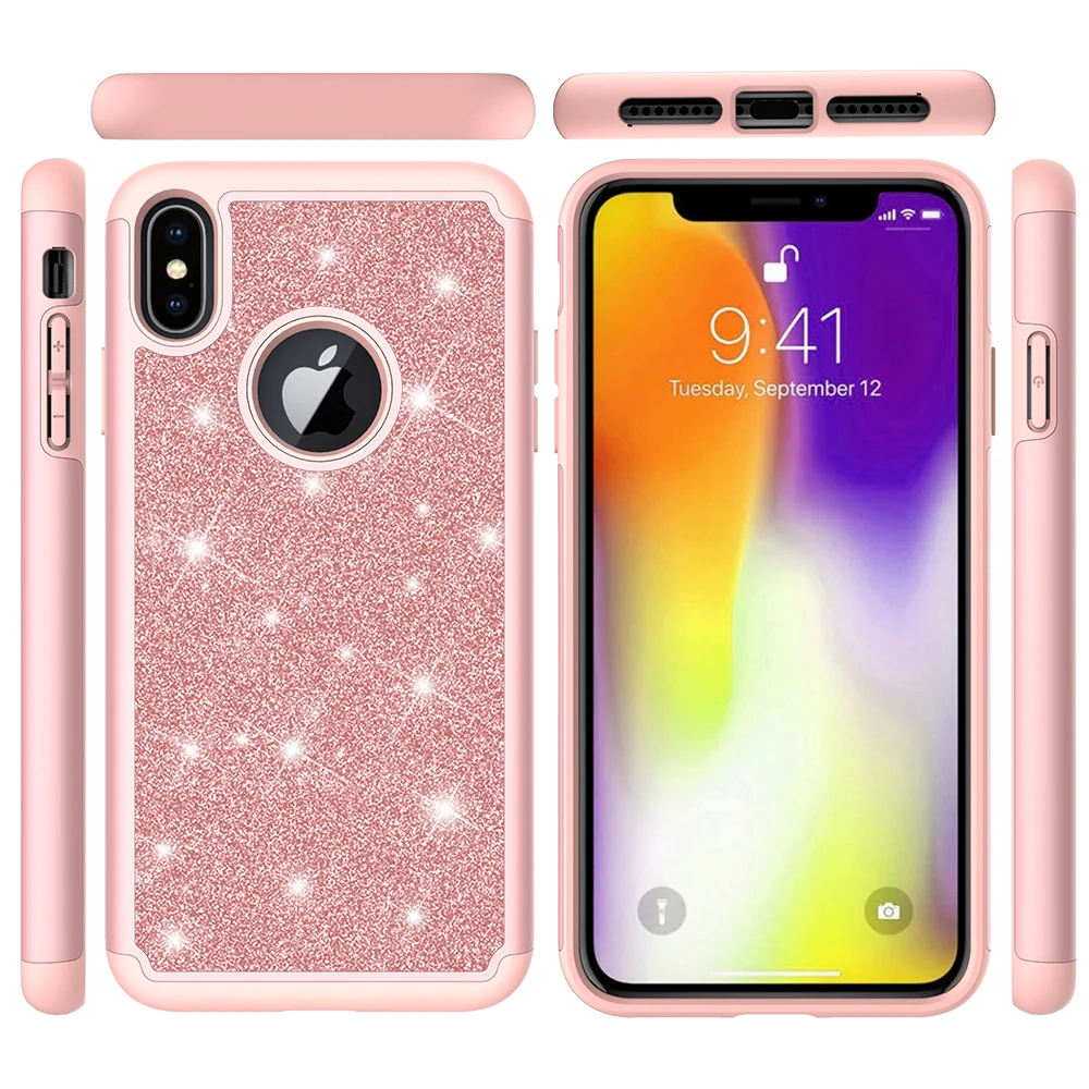 HYAZLZ Case for iPhone XR XS 6 6s 7 8 X Capa Coque Glitter Silicone PC Back Cover MAX Plus |