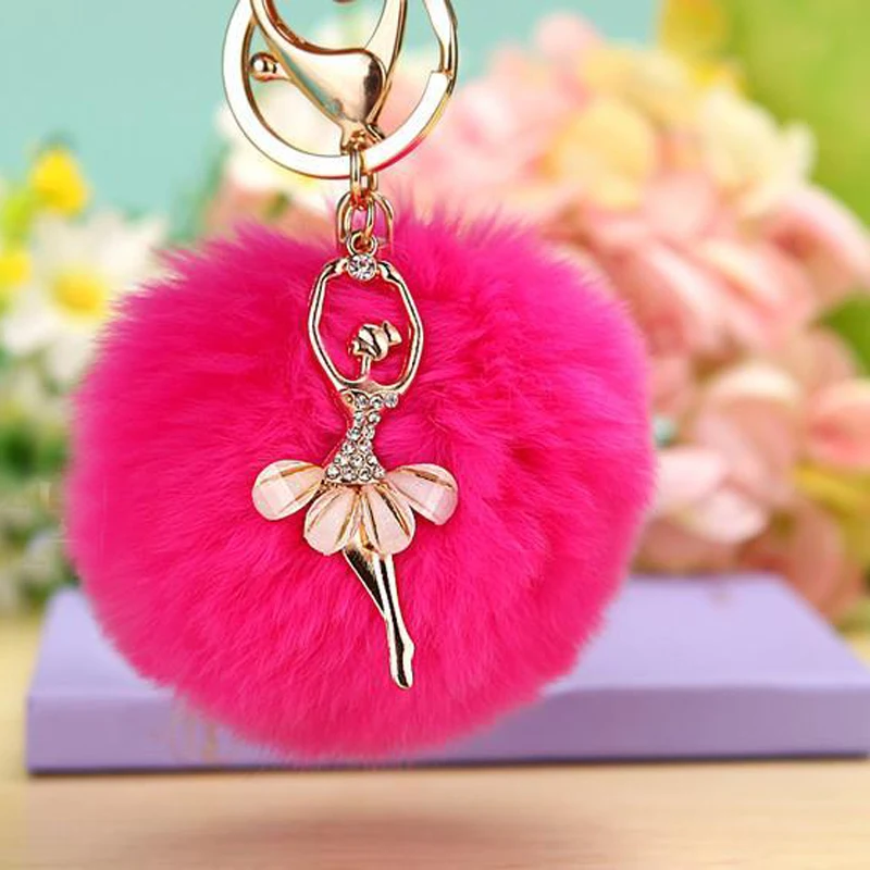 

Fashion Ballerina Girl Fluffy Imitated Rabbit Fur Ball Keychain Car Key Chain Ring Decoration For Purse Bag EH431