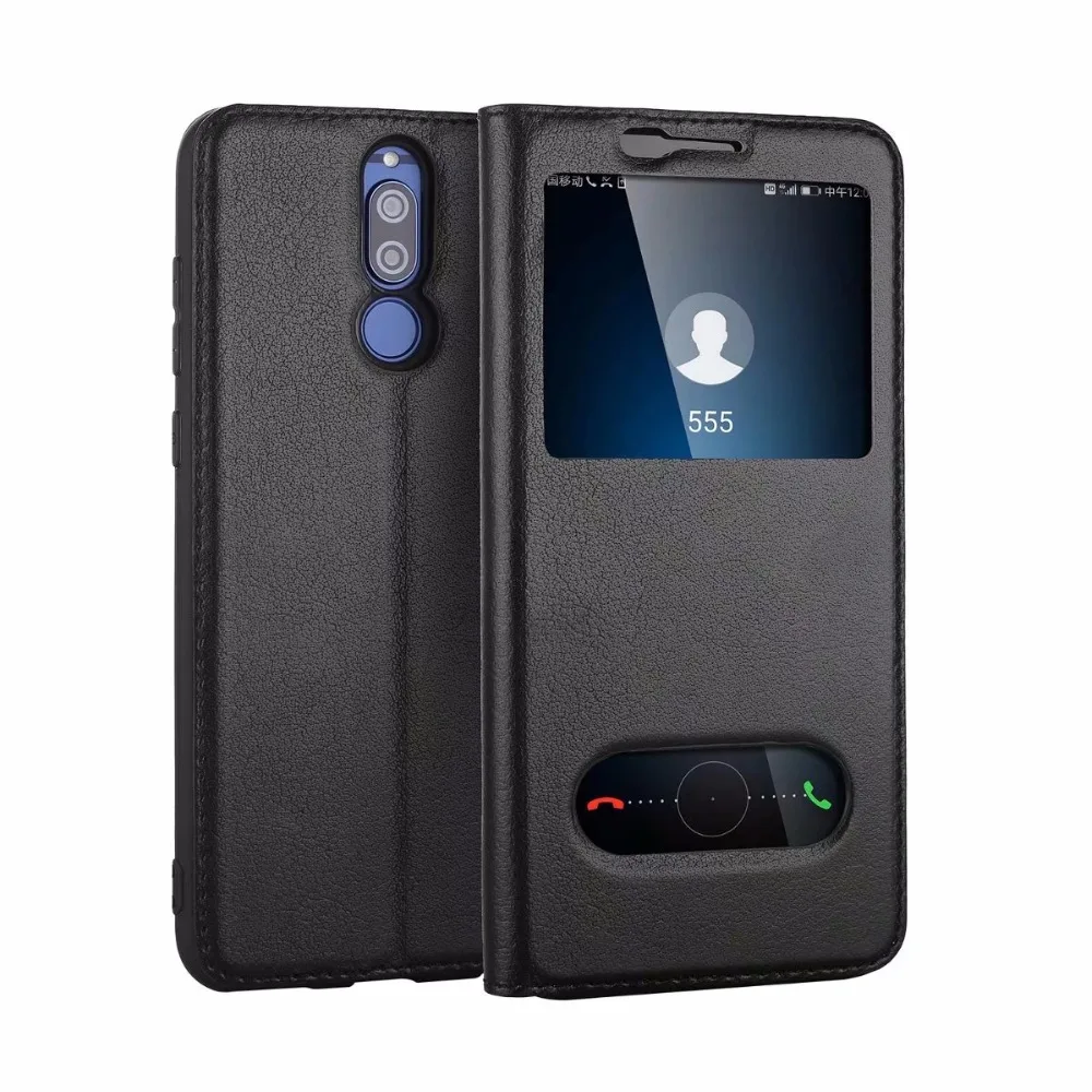 

Genuine Leather Flip Case For Huawei Maimang 6 Luxury Vintage View Window Leather Case For Maimang6 Stand Function With Magnet