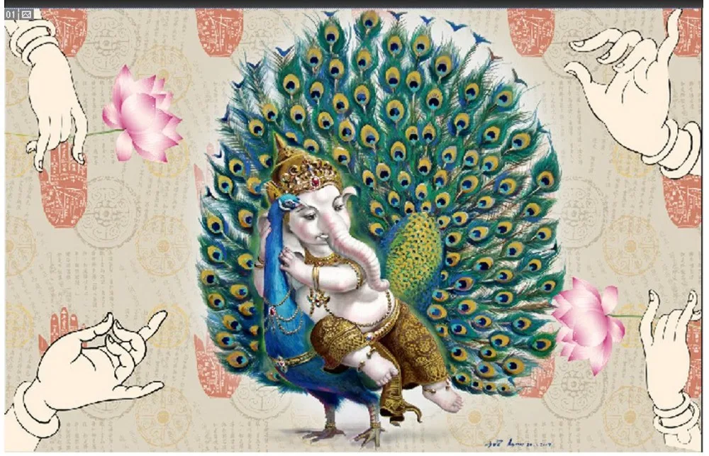 Пользовательские 3d фото обои настенные фрески павлин слон буддийские картины