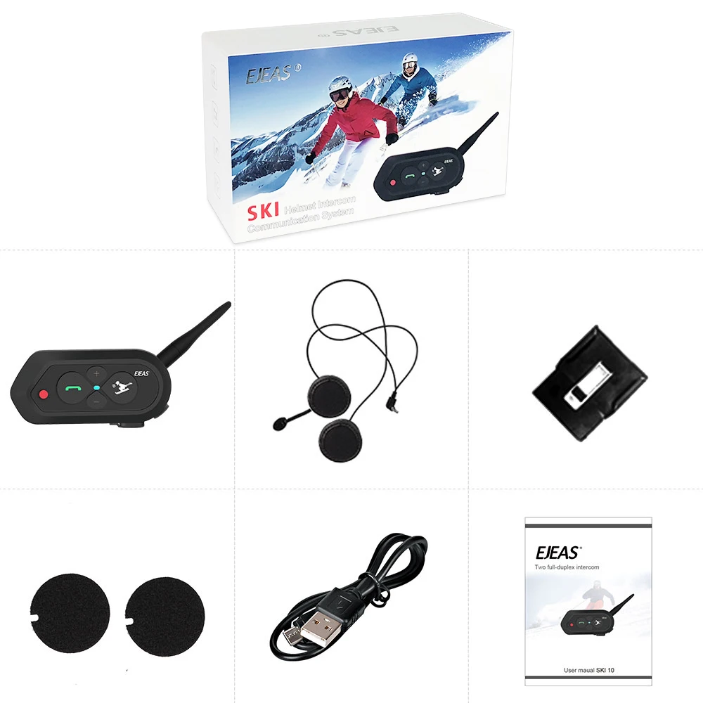 

EJEAS SKI10 1000m Intercom Bluetooth SKI Helmet Headset Intercom Wireless Intercomunicador Interphone For 2 Skiers Freedconn