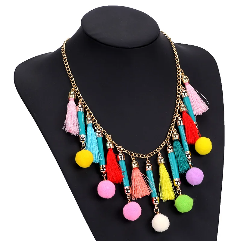 Красочные Pom кулон модное Массивное колье ожерелье большие этнические цепочки
