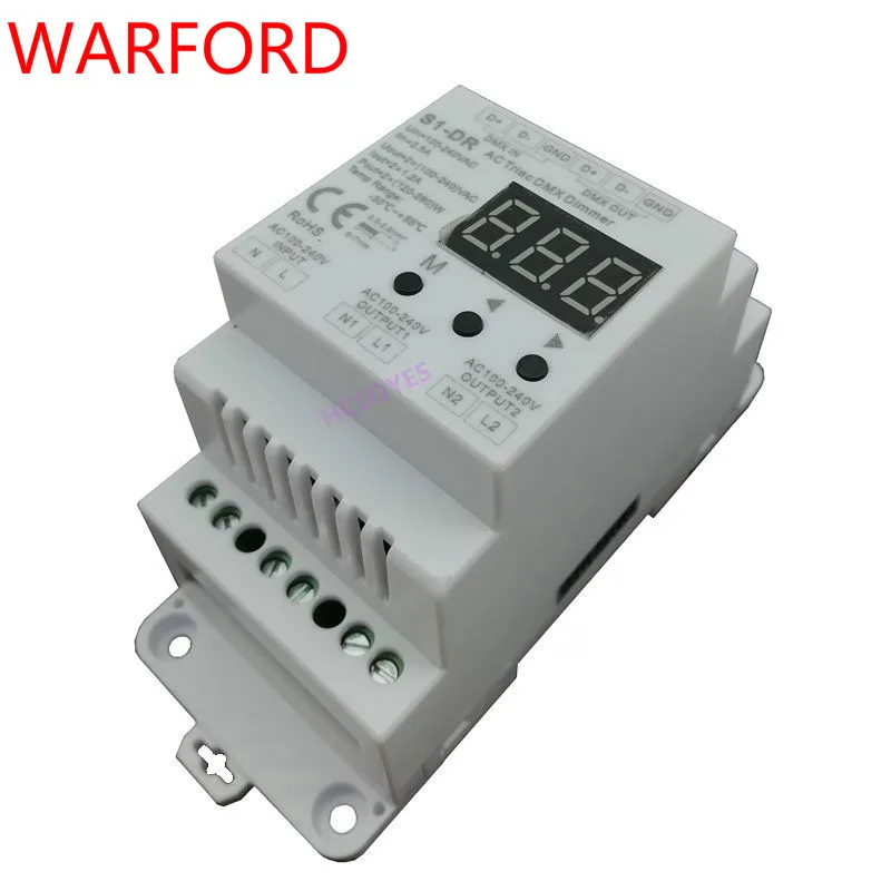 S1 DR AC100V 240V din рейку 2 канала 2CH AC симистор DMX диммер двухканальный выход кремния DMX512