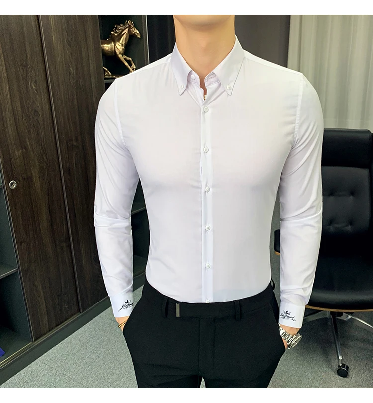Новые формальные рубашки для мужчин офисное платье бизнес Ropa Hombre Elegante серые белые рубашки мужские розовые Camisa Social Masculina осень
