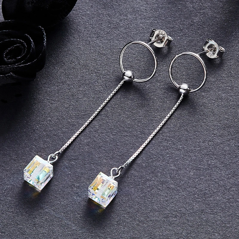 Серьги Warme Farben с кристаллами Swarovski для женщин S925 Серебряные квадратные кубические
