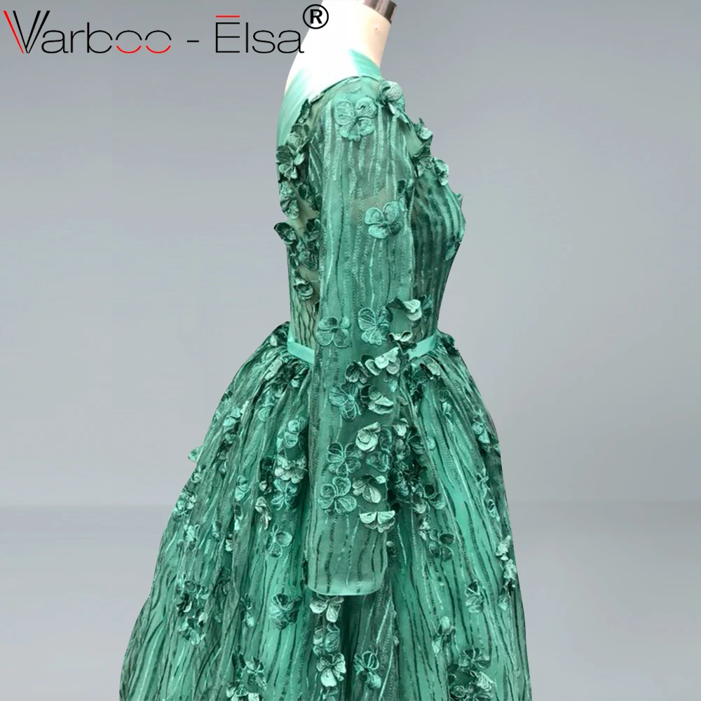 Женское платье на одно плечо VARBOO_ELSA зеленое арабский вечер в Дубае длинное