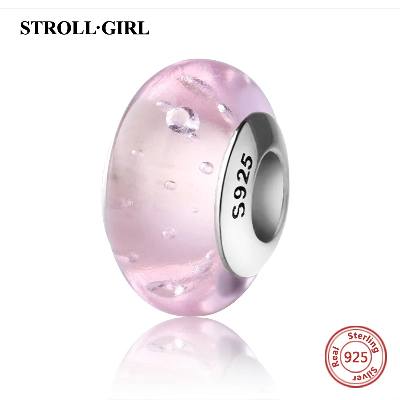 G1018 StrollGirl сверкающие муранские стеклянные бусины фиолетовые 925 серебряные подвески подходят pandora ювелирный браслет сделай сам делая женские подарки - Цвет: G1018