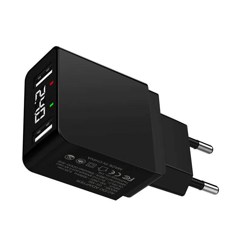 EU Dual LED Charger Быстрое зарядное устройство светодиодный дисплей Dual USB телефон зарядное устройство 2.4A Быстрая зарядка EU штекер мобильный путешествия настенный адаптер для iPhone X iPad samsung зарядное устройство для телефона - Тип штекера: EU Dual LED Charger