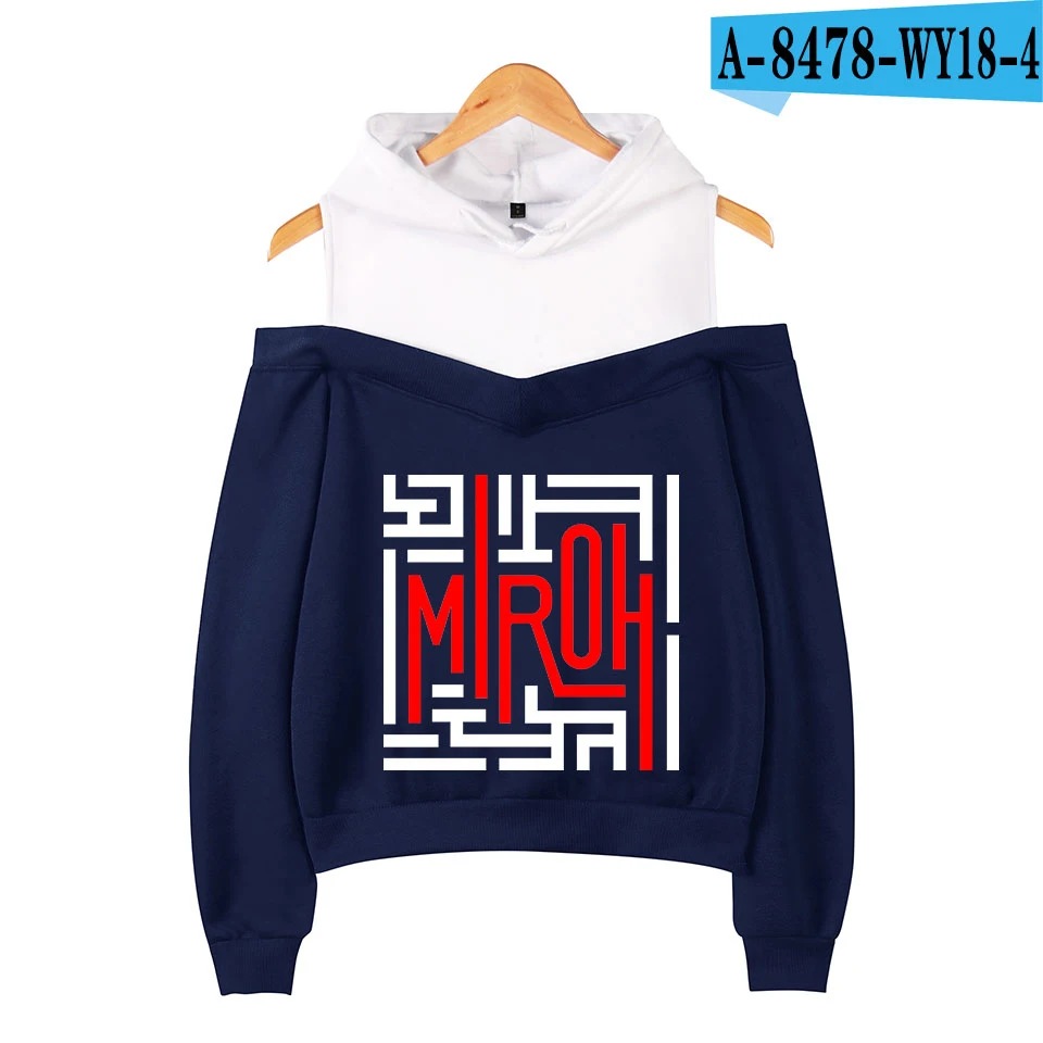 Kpop Stray Kids Miroh High Street уличная мода, толстовки с открытыми плечами, Женская толстовка в стиле хип-хоп, сексуальные толстовки, женские новые идол - Цвет: Navy