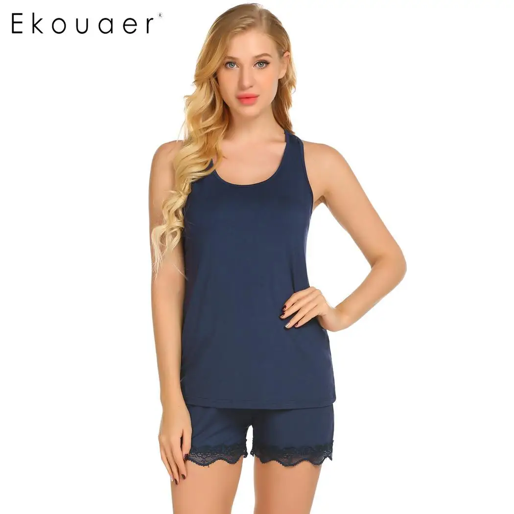 Ekouaer короткий пижамный комплект ночное белье для женщин повседневные кружевные