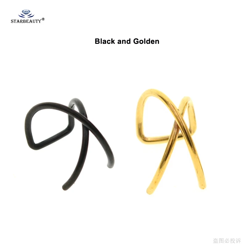 Black and Golden 2 шт., крутой X Крест, поддельный пирсинг спираль, пирсинг, кольцо для губ, пирсинг de Orelha, поддельные серьги, манжета, ювелирные изделия из нержавеющей стали - Окраска металла: Black and Golden