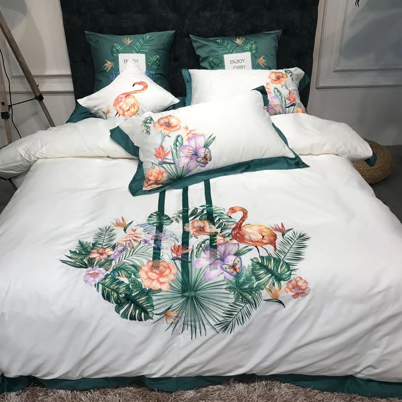 

GreenTree Animal luxury Embroidery Royal Bedding set King Queen Egyptian Cotton Bed set Duvet cover bed sheet Pillowcases 4/6pcs
