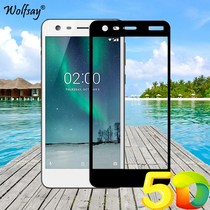 Wolfsay 5D полное покрытие закаленное стекло для Nokia 2 клеевое Защитное экрана 9H