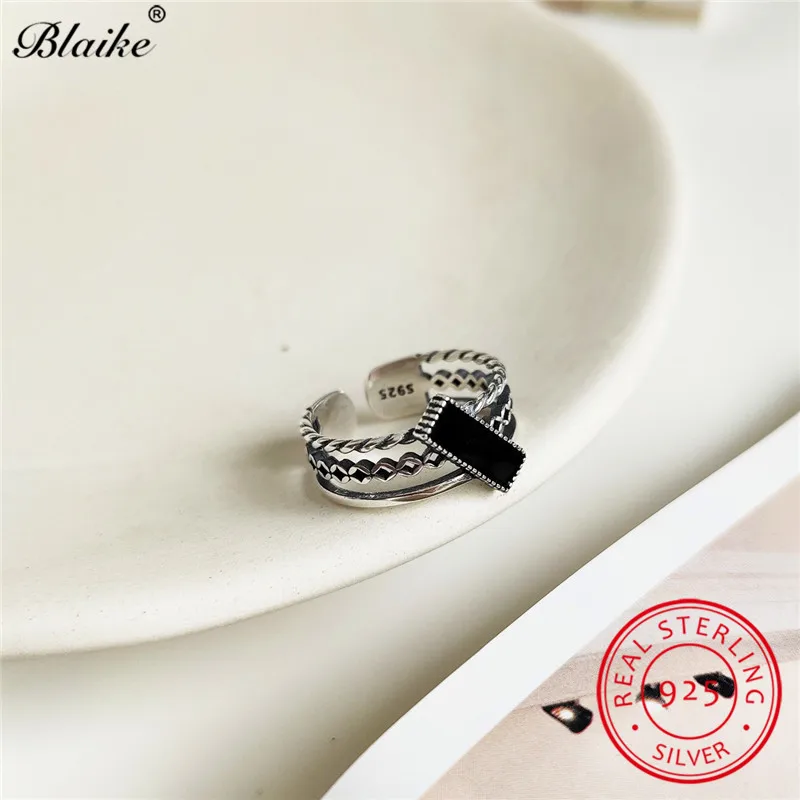 Античная 925 стерлингового серебра кольца для мужчин и женщин черная эпоксидная