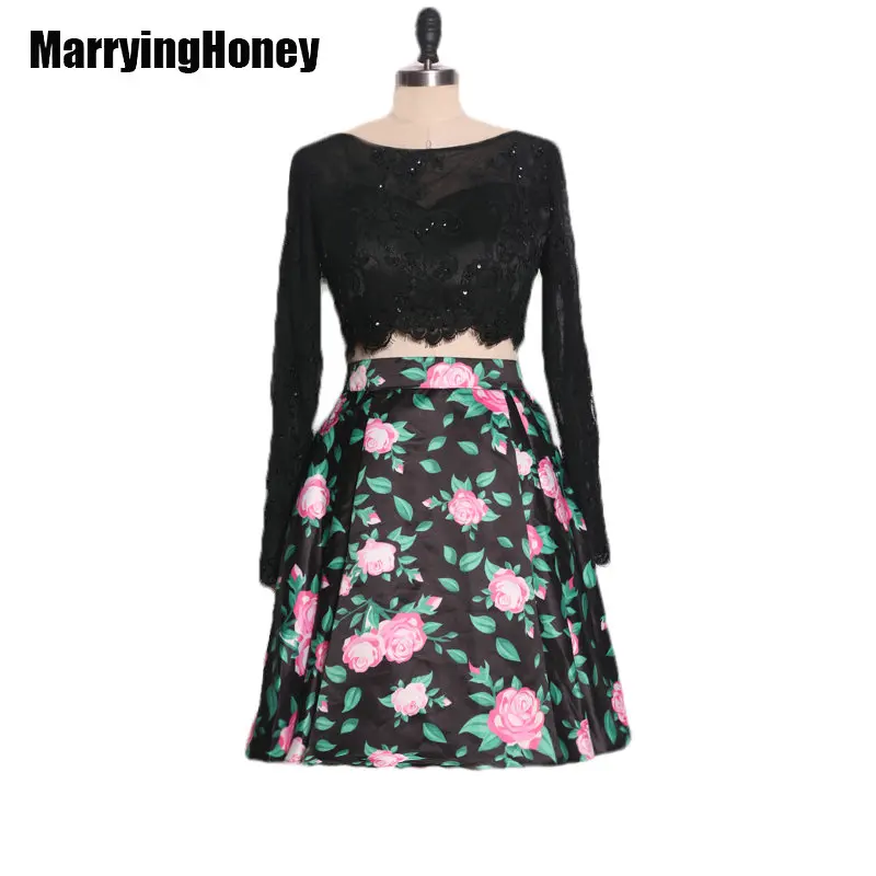 Платье для выпускного вечера с длинным рукавом из двух частей сексуальное черное