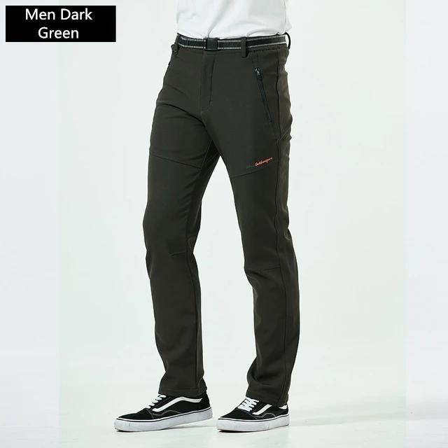 Men Dark Green Унисекс походные брюки для горного туризма спорта на открытом воздухе водонепроницаемые ветрозащитные тепловые и Теплые внутренние кашемировые зимние брюки - Цвет: Men Dark Green
