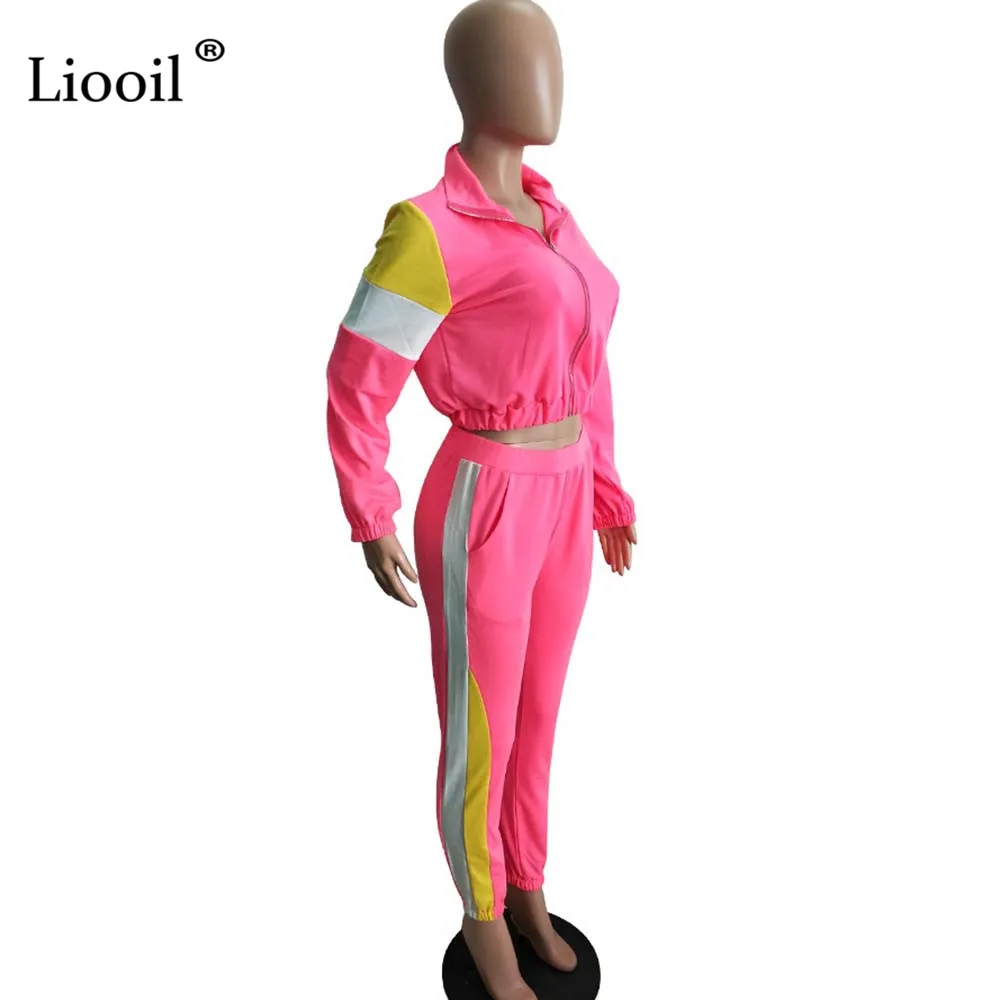 Liooil комплект из двух предметов с цветными блоками, топ и длинные штаны,, модная новая сексуальная летняя Клубная одежда, спортивные костюмы