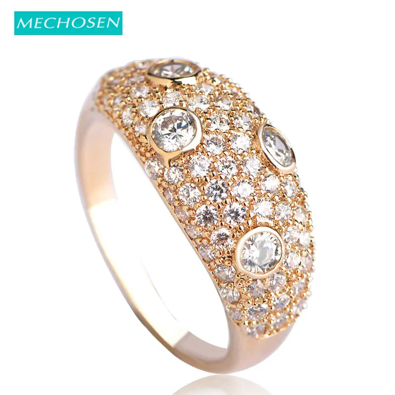 MECHOSEN AAA циркониевые кольца для мужчин и женщин золотистое кольцо с кристаллами