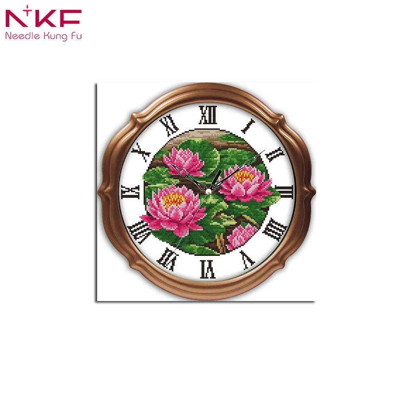 NFK розовые красные настенные часы с изображением лотоса холст DMC Счетный набор
