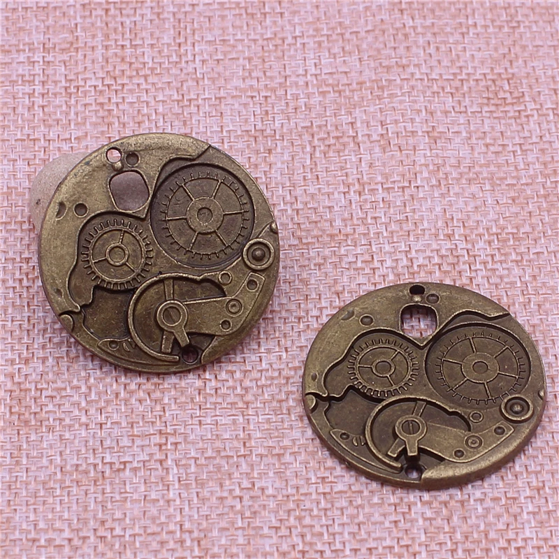 

10Pcs/lot 37mm Vintage Metal Big Steampunk Watches Clock Gears Charms Two Color Zinc Alloy Watches Clock Charm T0604