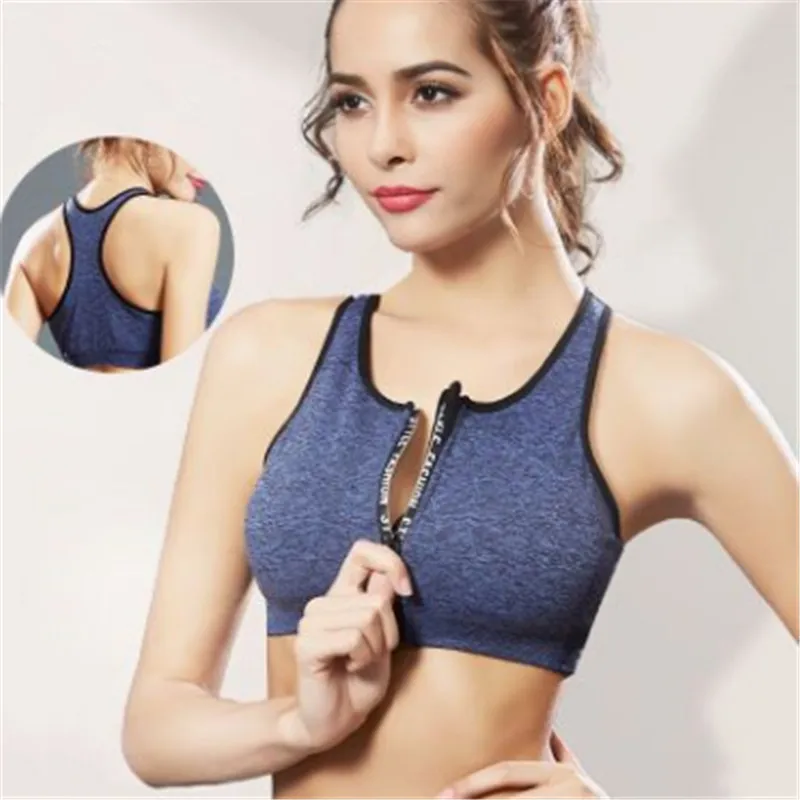 100pcs/One Piece Full Cup Push Up Bra Running Jogging Fitness sports Bra Breathable Shockproof Zipper Sports Bra