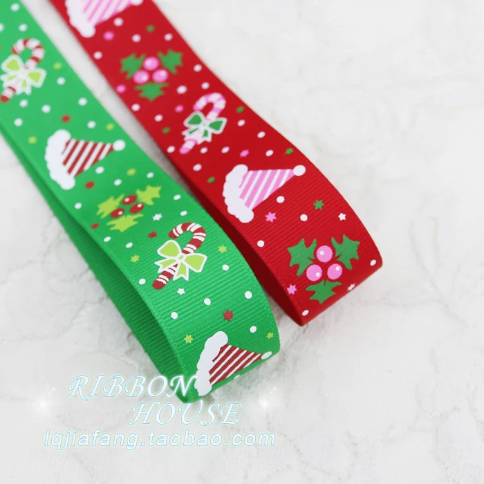Высокое качество 1 см 2 5 Красная Зеленая печатная шляпа Grosgrain лента подарочная