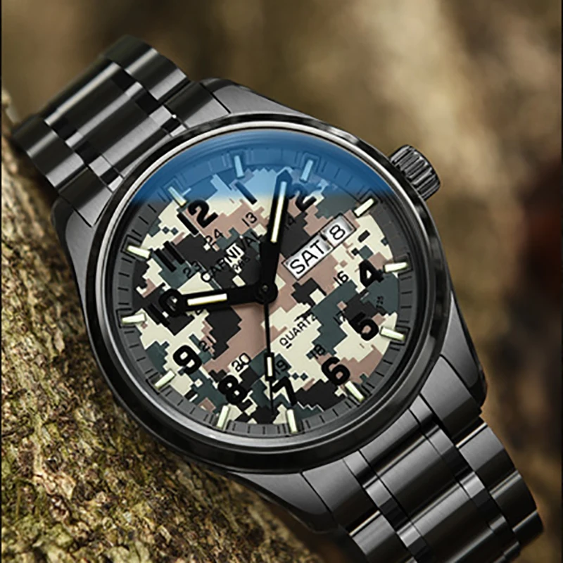 Светящиеся часы Carnival T25 Tritium мужские спортивные армейские камуфляжные кварцевые