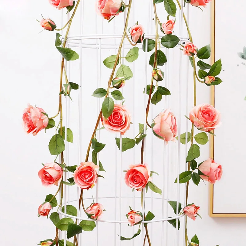 Light Pink 1,5 м розы Искусственные цветы лоза Сделай Сам свадебная АРКА Роза Глициния лоза домашний Рождественский декоративный цветок - Цвет: Light Pink