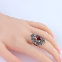 fashion wedding ring unique carved antique silver big glass flower lucky rings for women beach european jewelry party ring