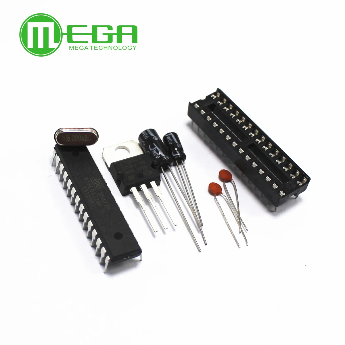 1 Набор ATMEGA328P PU без загрузчика + DIP разъем и набор кристаллов 16 МГц для