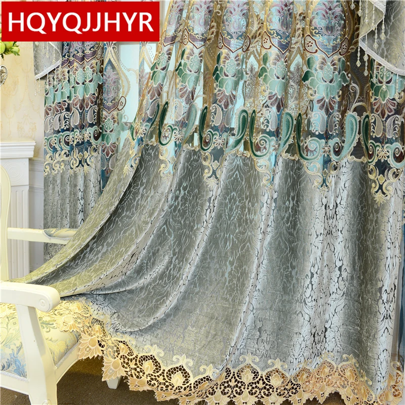 

European crack style luxury embroidered villa Valance curtains for Living Room with high quality Voile Curtain for Bedroom