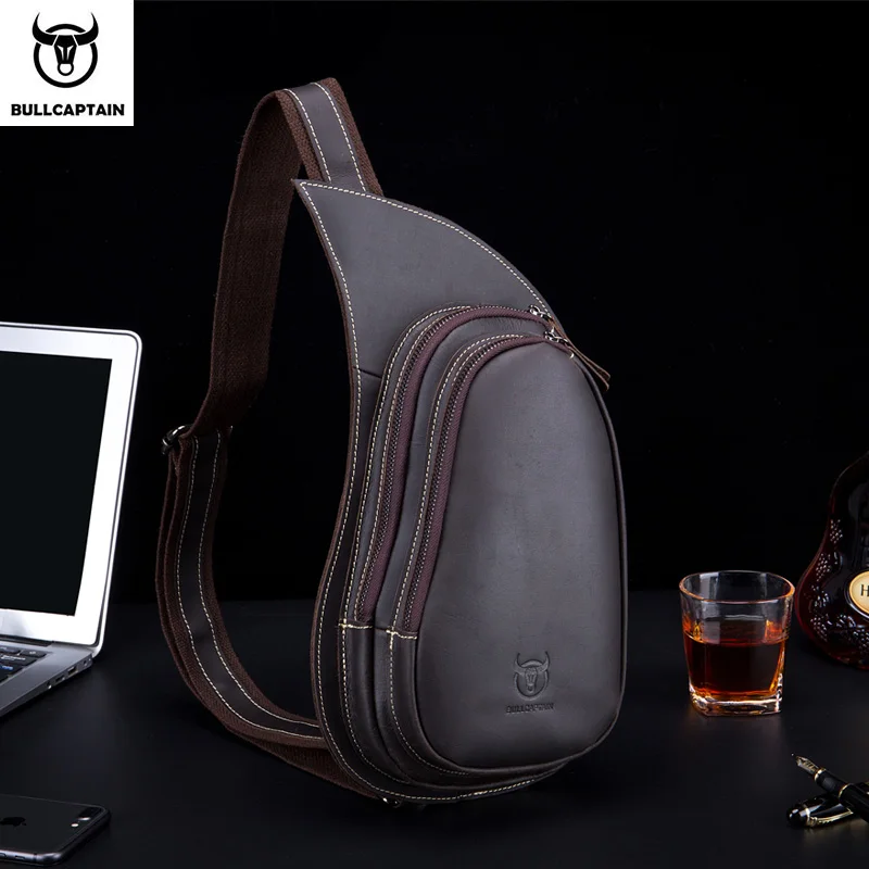 black BULLCAPTAIN кожаная сумка через плечо для мужчин Crazy Horse кожа нагрудная сумка в стиле casual плечевой ремень пакет Новая мода - Цвет: black