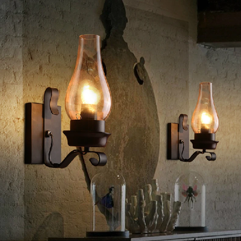 Винтажные железные настенные светильники американские прозрачный стеклянный