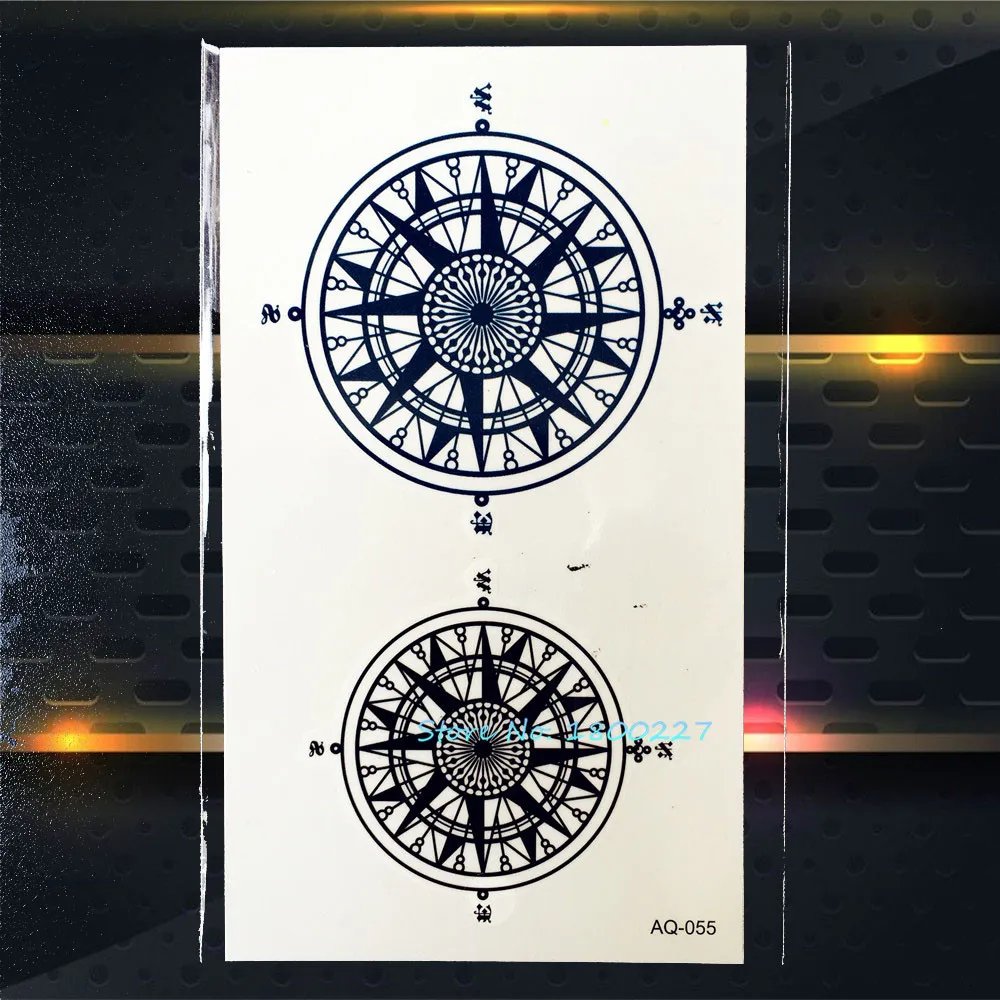 Наклейки для татуировок 1 шт. черные с компасом временная женщин PAQ 055 индийский от