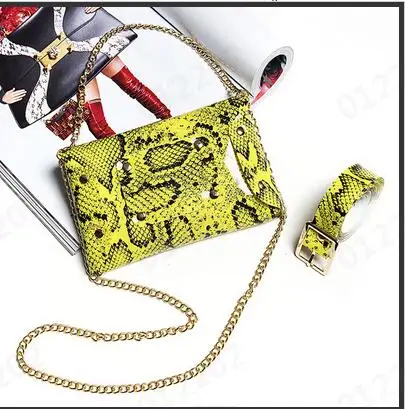 Pu Leahter Waist Bag Famal Fashion Waist Belt Women Waist Pack Serpentine Fanny Pack Leather Fashion Snake Skin Waist bag - Color: Yellow