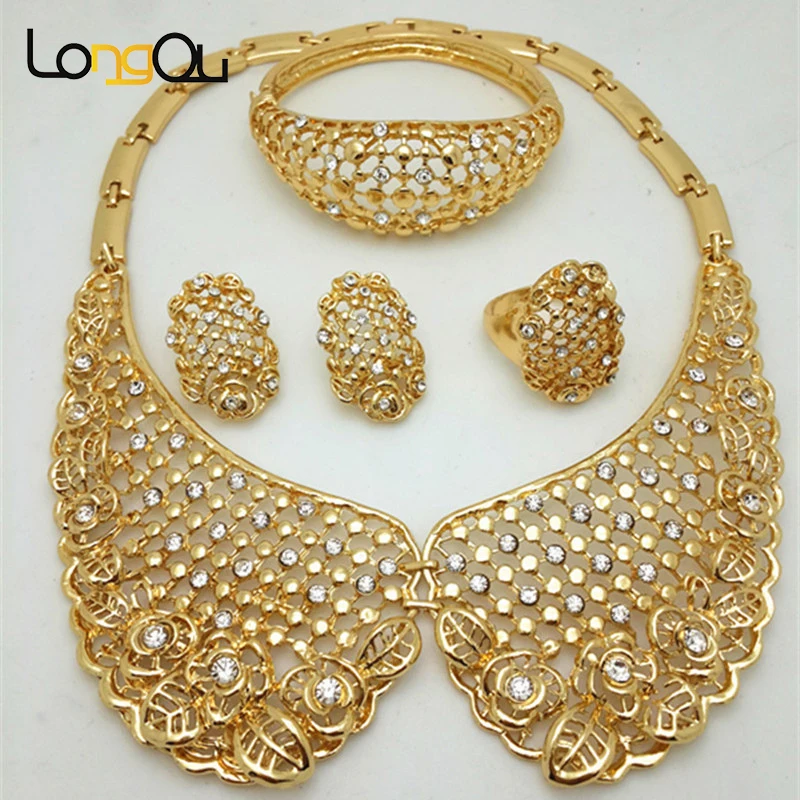 Модные свадебные ювелирные наборы золотого цвета для женщин Великолепные