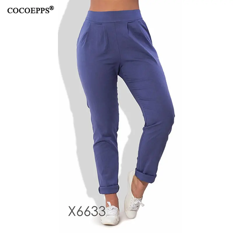 COCOEPPS, новинка, летние, размера плюс, повседневные, шаровары, узкие брюки, женские, весенние, большие размеры, одноцветные, с высокой талией, 4 цвета, длинные штаны, 5XL, 6XL - Цвет: Pink