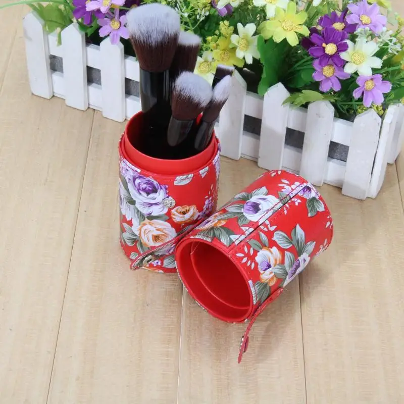 FloralPrintedTravelPULeatherCosmeticBrushPenHolderMakeupEmptyHolderMakeupArtistBagBrushesOrganizerMakeUp|Наборы инструментов для