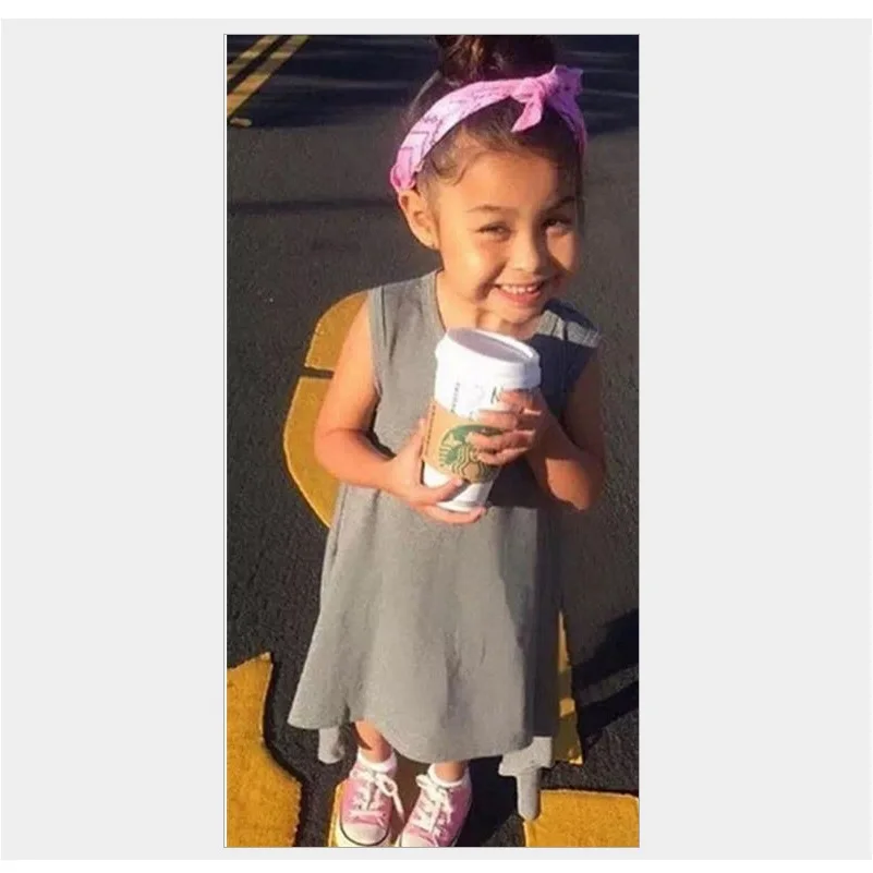 Черные и серые платья для девочек Летняя детская одежда без рукавов Топы на