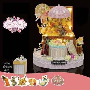 Миниатюрный Кукольный дом, деревянная модель 3D, миниатюрная мебель ручной работы, милый кукольный домик, игрушки для детей, карамельный Кот