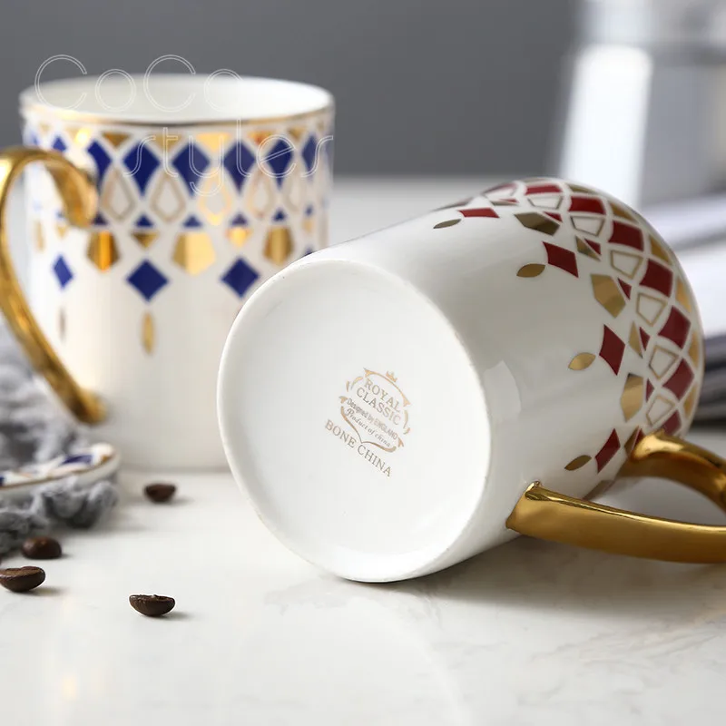 Cocostyles InsFashion creative coffee ceramic mugs with gold handle and pattern for woman gift sets | Mugs