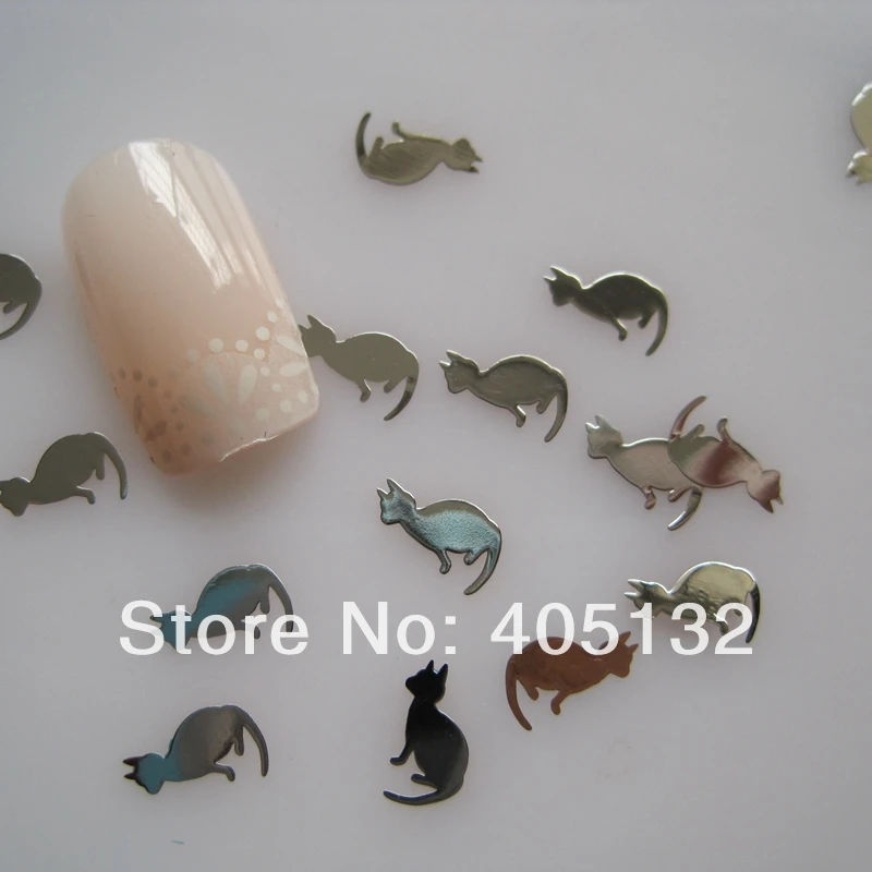 _ Бесплатная доставка металлическая Серебряная Сидящая кошка наклейка для