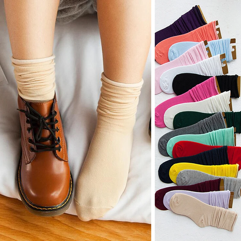 

New 18 Colors Retro Women's Socking Solid Casual Elastic Knitted Cotton Sockings for Girls Meias Female Ladies QMH